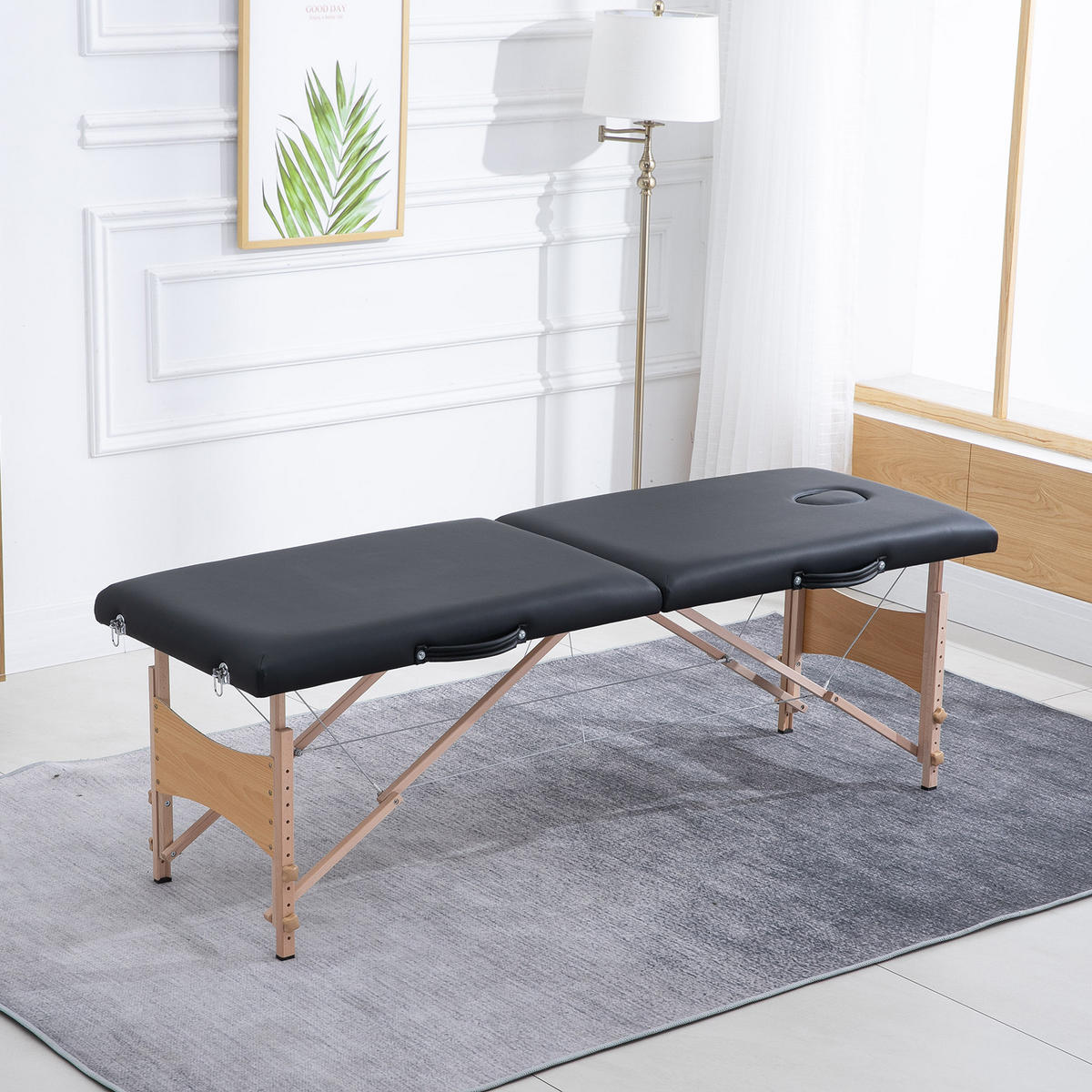 MASSAGELIEGE DE-18890 186x60 cm, höhenverstellbar Schwarz - Schwarz, Holzwerkstoff (60/81/186cm) - ComfortXL