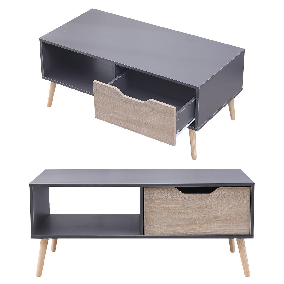 COUCHTISCH Freja Grau - Grau, Holzwerkstoff (100/49.5/43cm) - Happy Garden