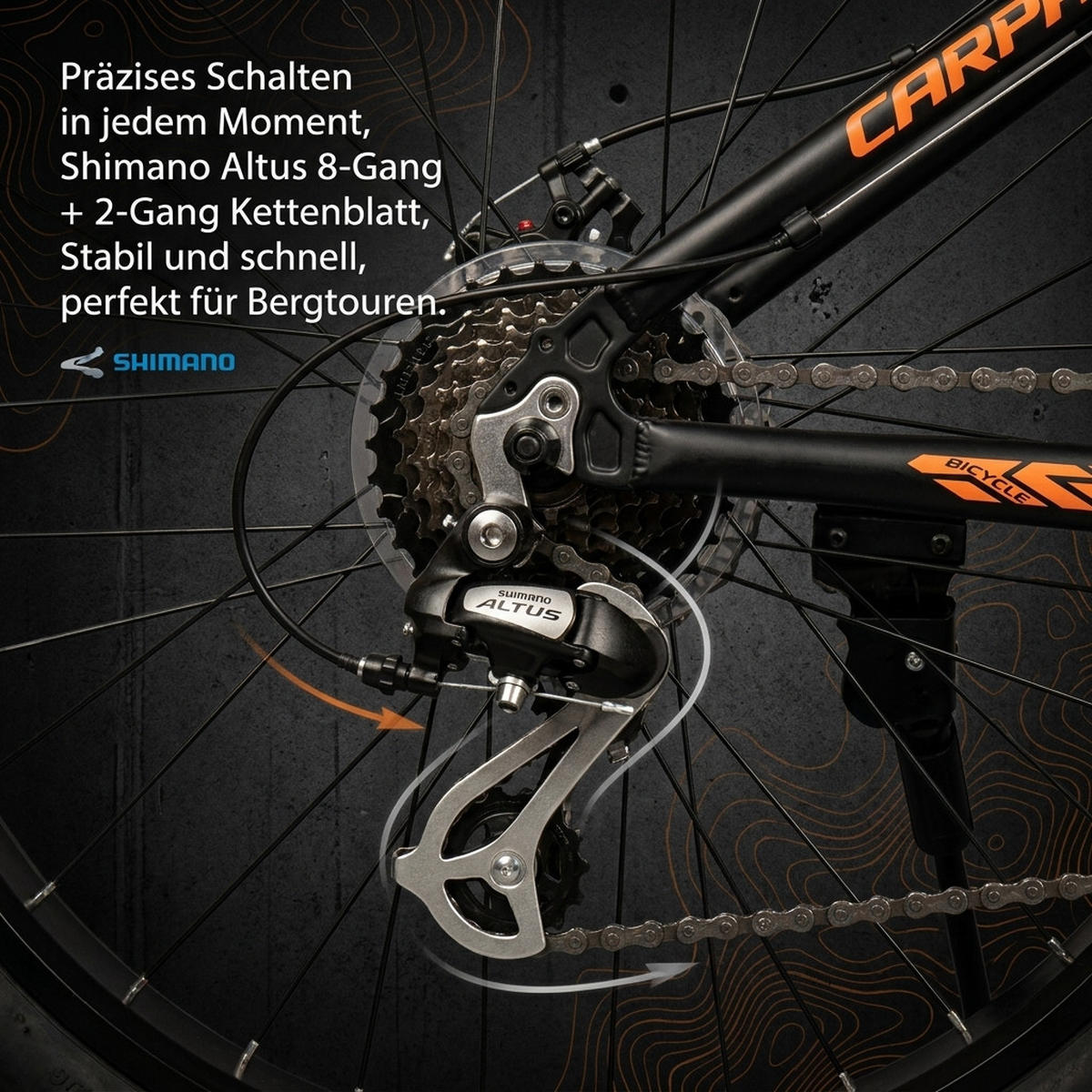 MOUNTAINBIKE 26 Zoll Schwarz – 4.0 Zoll Fettreifen – 2x8 Gangschaltung – Aluminiumlegierung - Schwarz/Orange, Metall (24cm) - Oxeza