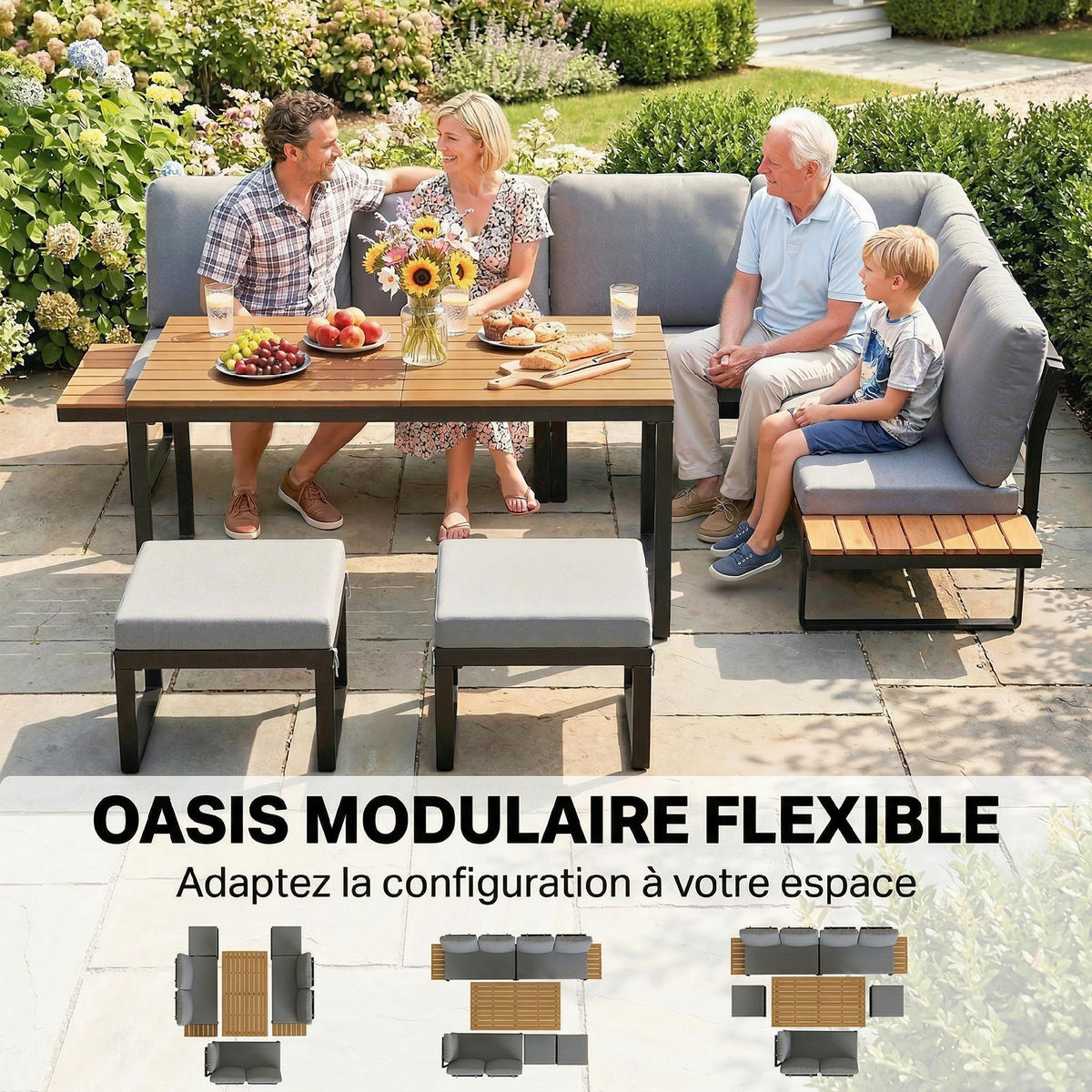 GARTENLOUNGE-SET DE-13544 modular für 6-8 Personen, Aluminium Grau - Grau, Metall - ComfortXL