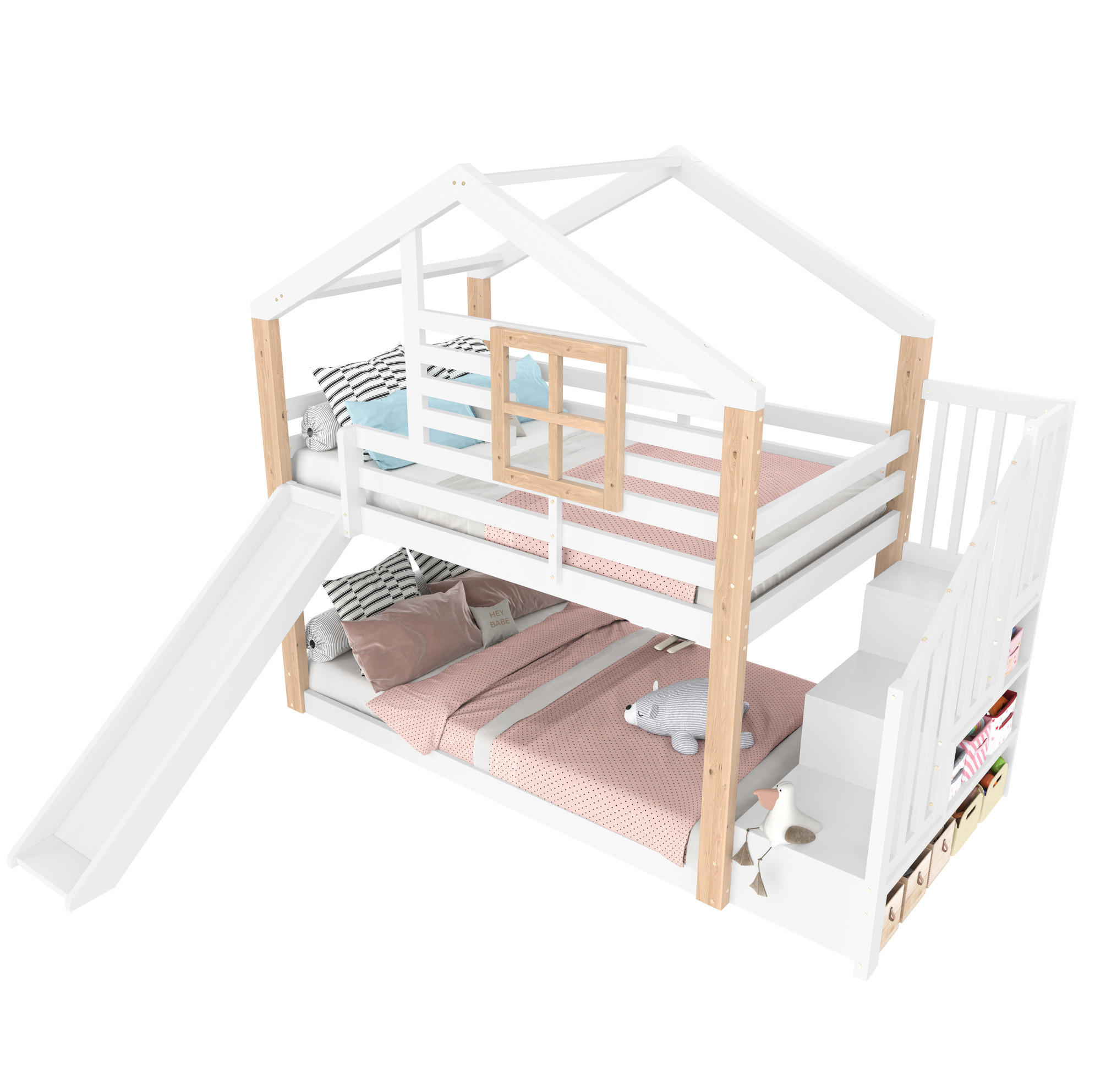 ETAGENBETT mit Rutsche und Stauraum 90x200 cm Holz Weiß - Weiß, Holzwerkstoff (90/200cm) - Beauniv