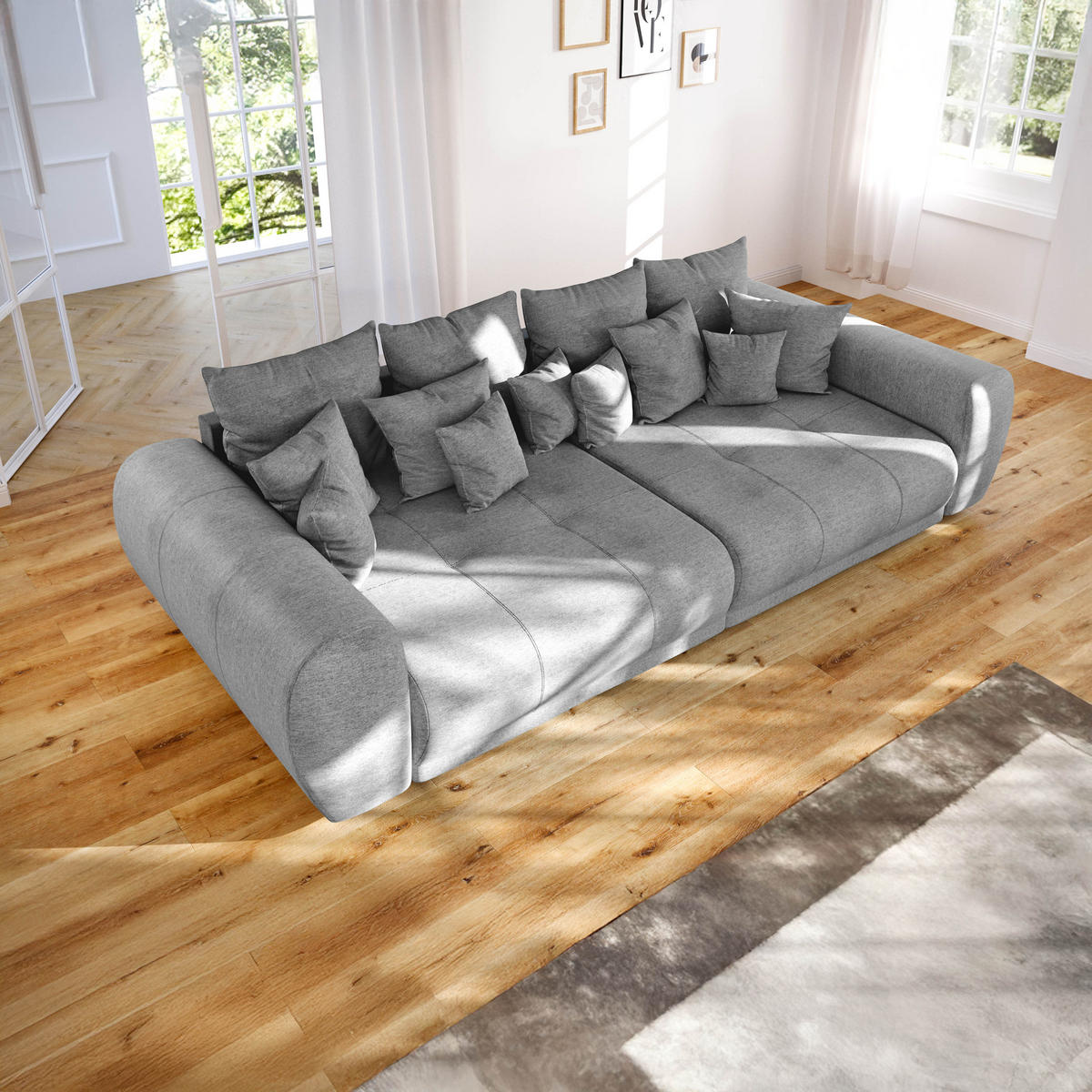 BIGSOFA Geflechtstoff 310x135x86 grau MIRELLA - Grau, Kunststoff (310/86/135cm) - Massivmoebel24
