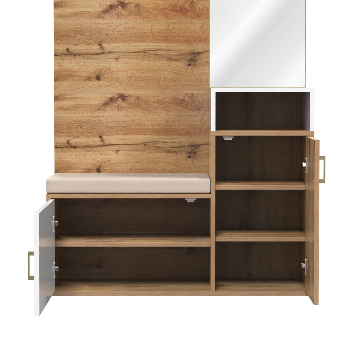 GARDEROBE 105/190,5/40 cm Weiß/Holzfarbe aus MDF und Spanplatte mit Spiegel 5er Set - Weiß, Holzwerkstoff (40/190.5/105cm) - OKMYHOME