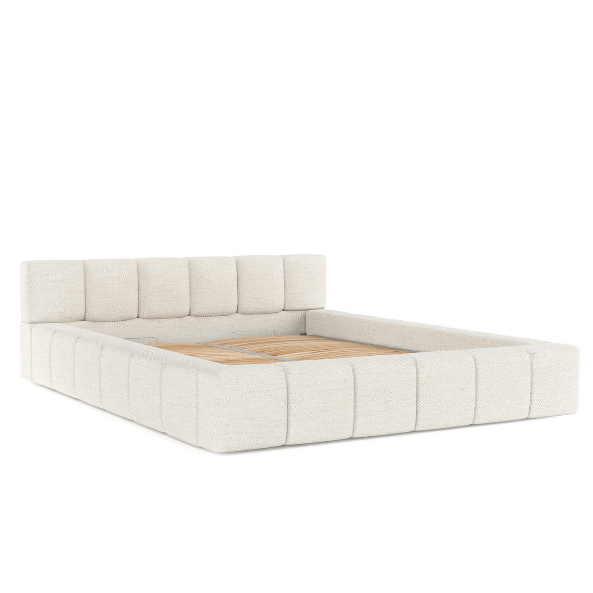 POLSTERBETT Milos mit Stauraum 160/200 cm Creme im Modesto Stoff - Creme/Schwarz, Holz/Holzwerkstoff (160/200cm) - AltaBeds