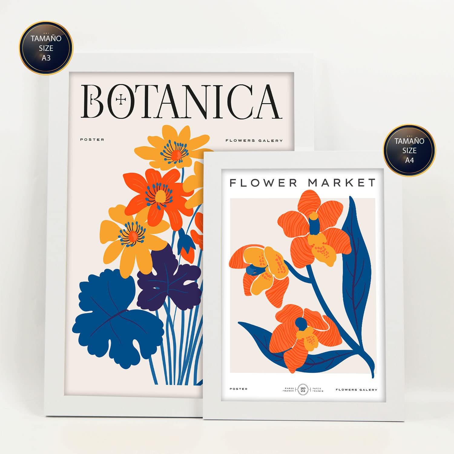 POSTER Set Mit 6 Blumen Leben In Orange Natur Und Botanikdrucke Für Innenarchitektur A3 & A4 Weißer Rahmen - Weiß, Papier (29/3cm) - Nacnic