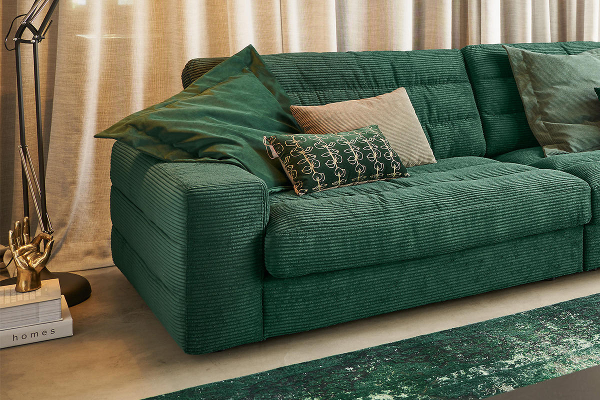 ECKSOFA XL LANA Smaragdgrün Cord - Smaragdgrün/Schwarz, Textil (416/205cm) - KAWOLA