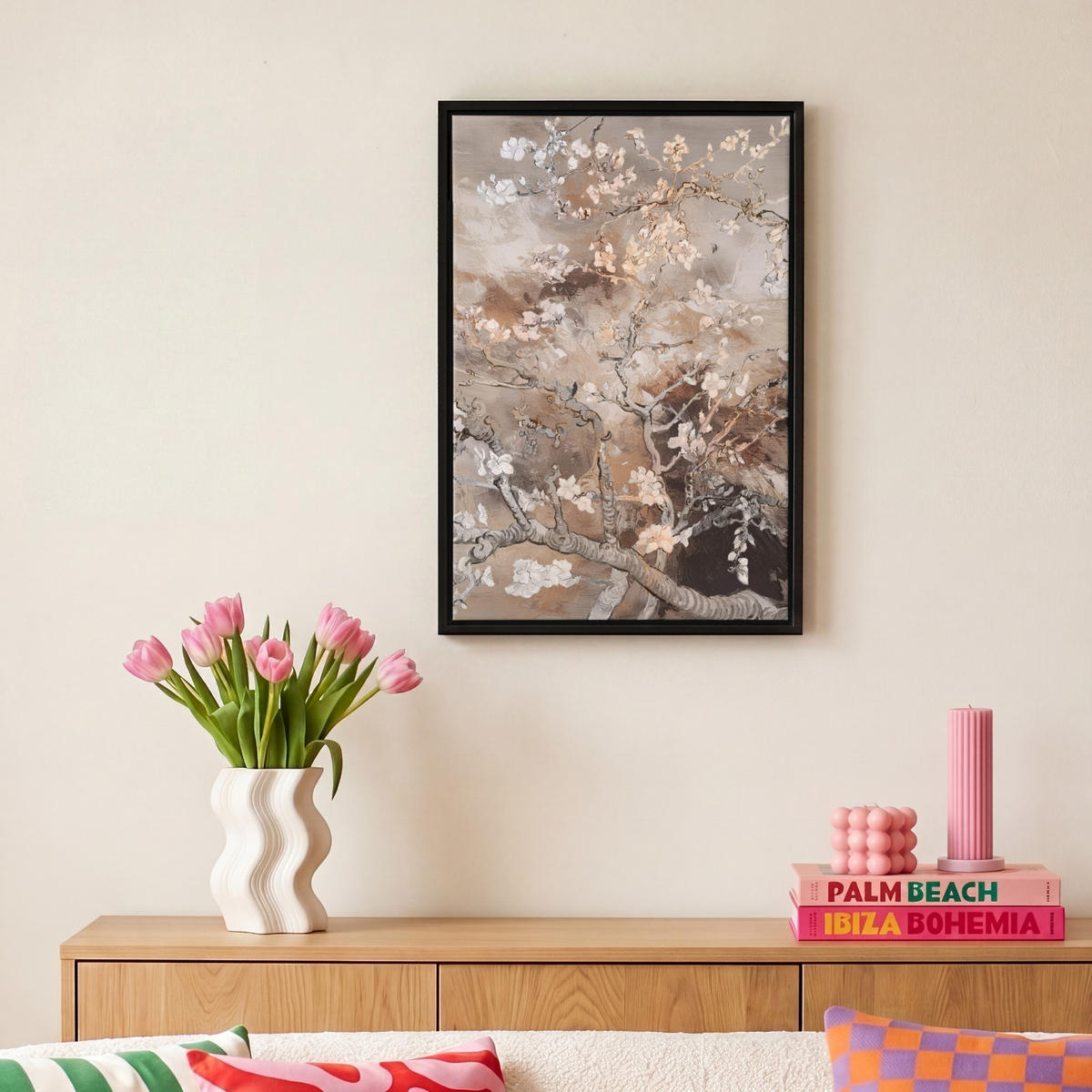 LEINWAND Bilder mit Rahmen - Mandelblüte - Kunst - Van Gogh - Beige - Abstrakt - 20x30 - Braun, Textil (20/30cm) - MuchoWow