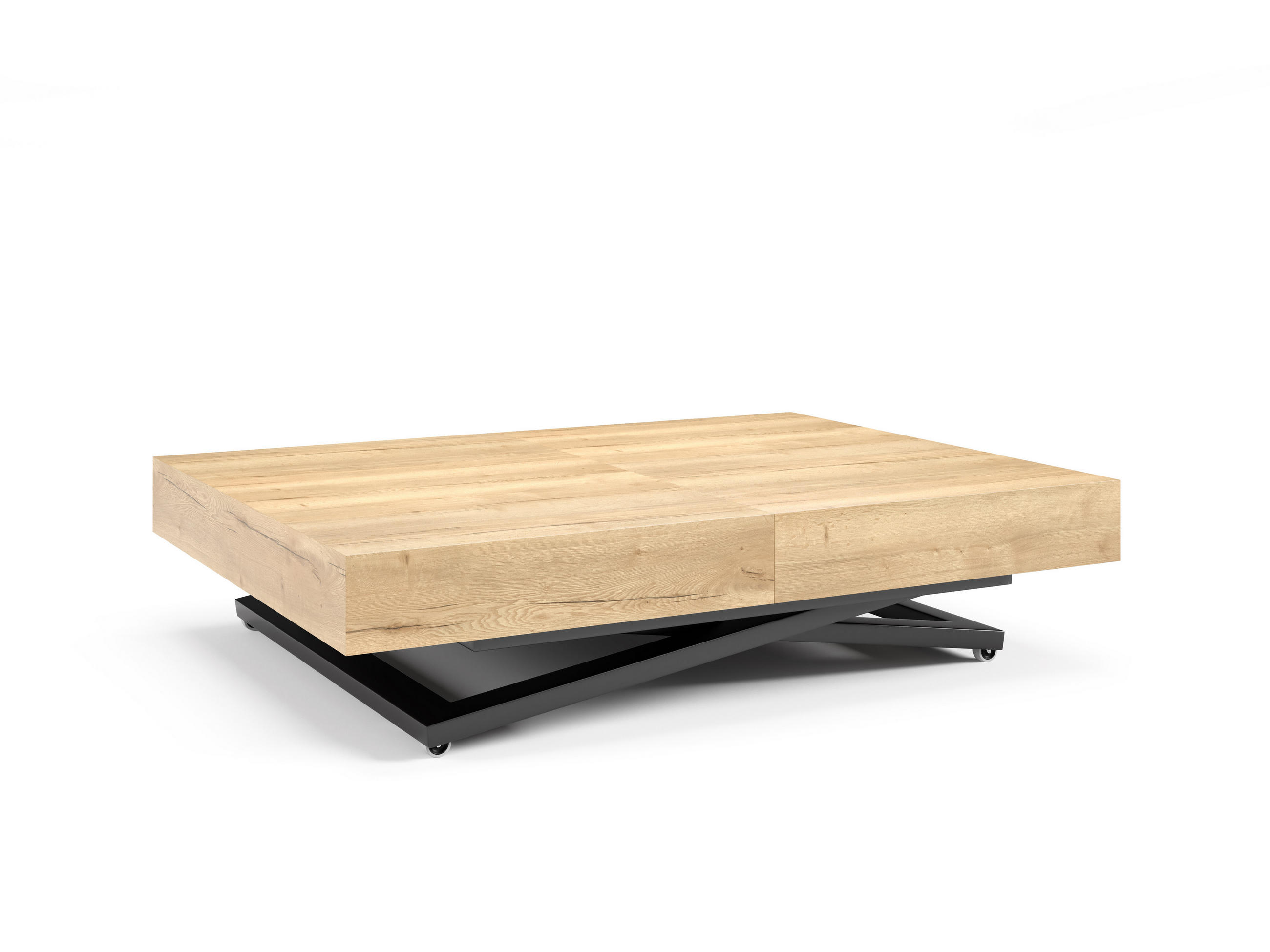COUCHTISCH SANNA U - Hellbraun/Schwarz, Holzwerkstoff/Metall (80/120/27cm) - Meblini