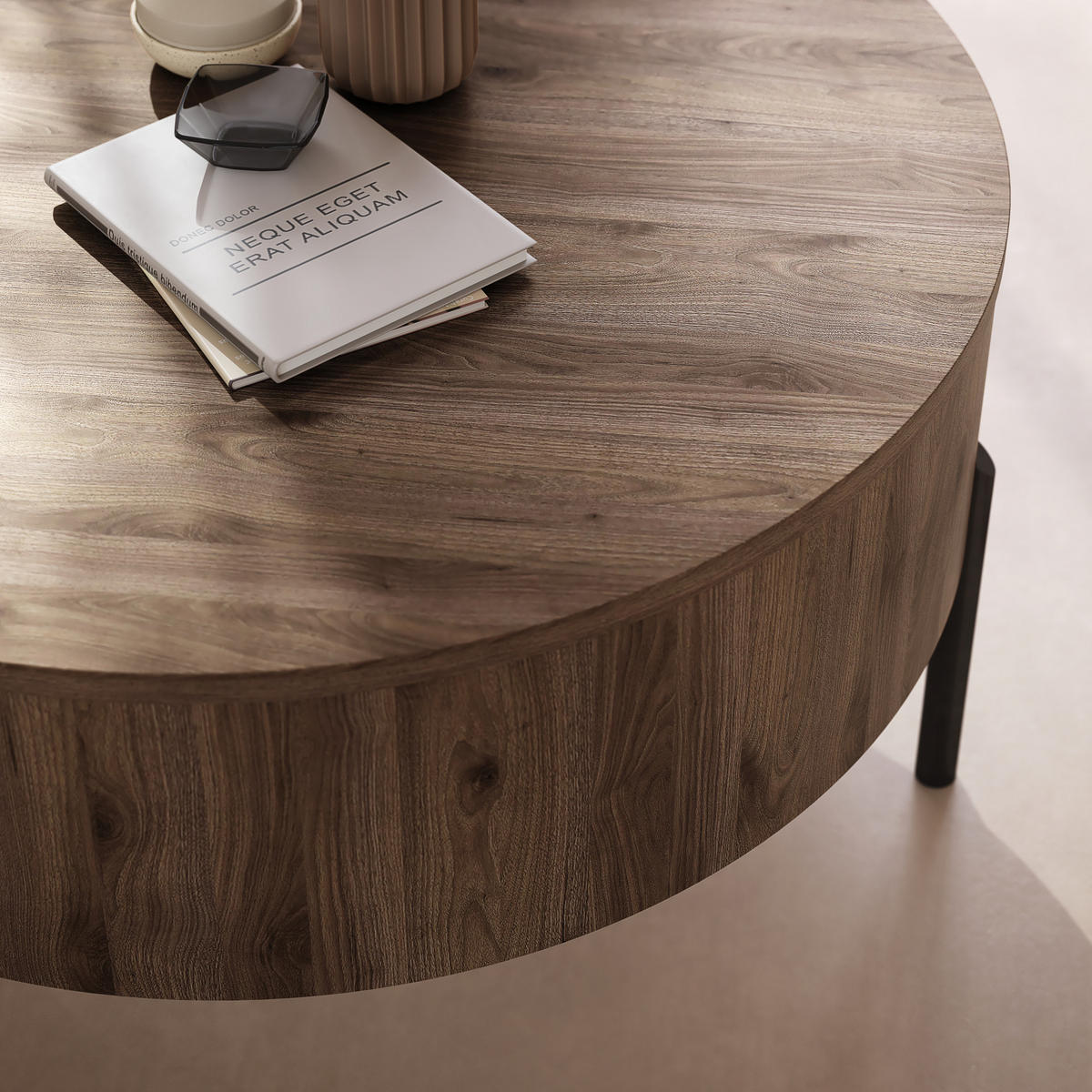 COUCHTISCH rund aufklappbar höhenverstellbar Stauraum 79/79/42 cm - Nussbaumfarben, Holzwerkstoff (79.5/79.5/42.7cm) - designimpex