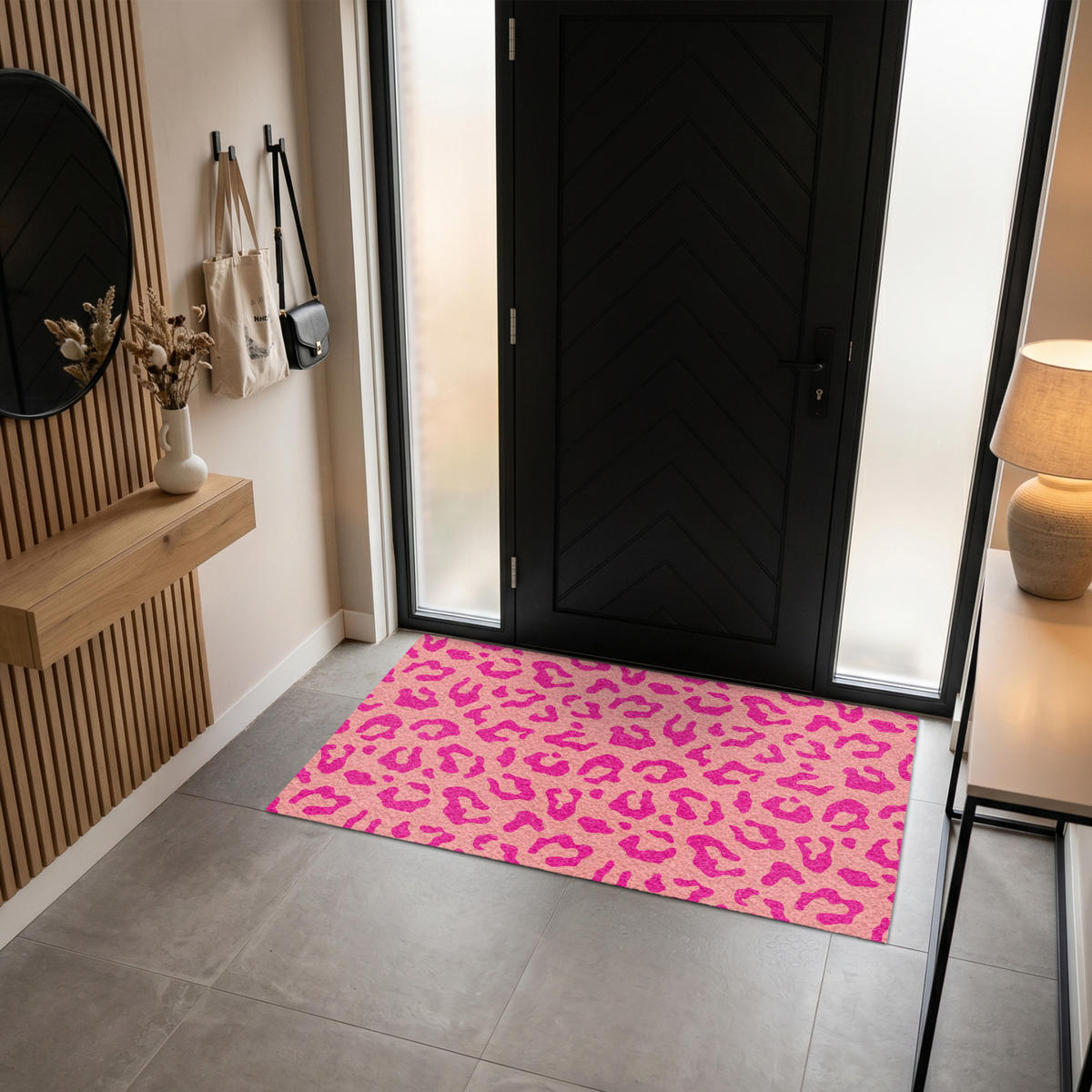 FUSSMATTE Pantherdruck - Rosa - Tierdruck - Minimalistisch Sauberlaufmatte 150x90 cm - Pink, Kunststoff (150/90cm) - MuchoWow