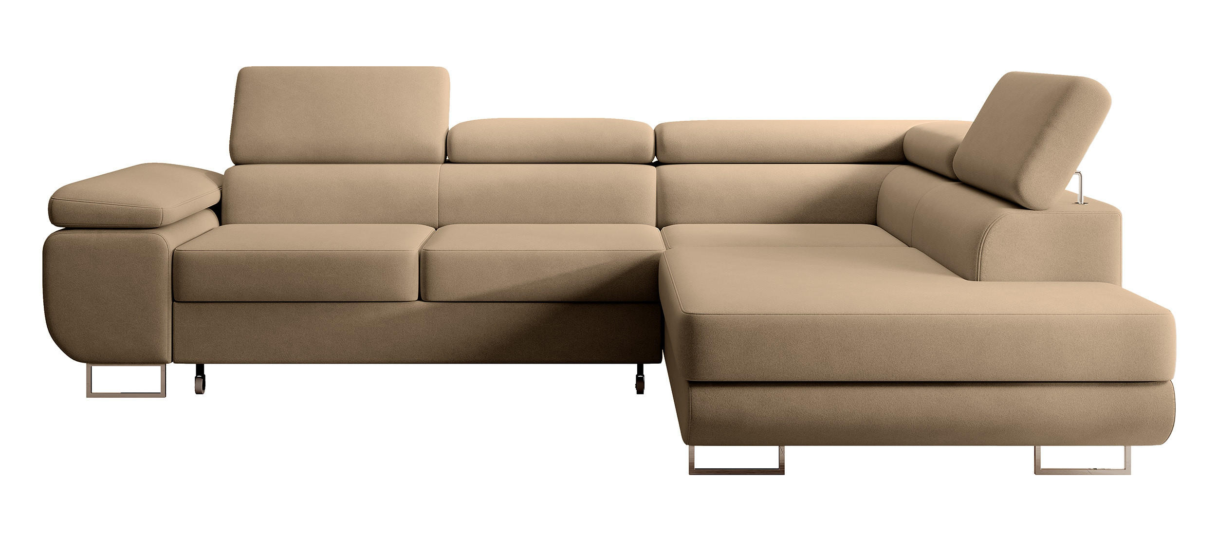 ECKSOFA Stevil Beige Velours - Beige/Silberfarben, Textil/Metall (275/203cm) - Selsey