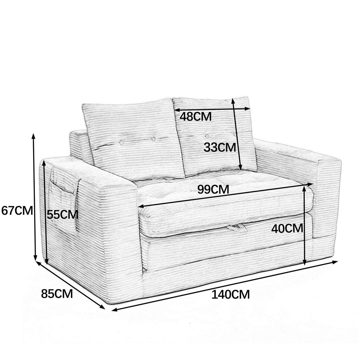 SOFA mit Ausklappfunktion und Seitentaschen Black Corduroy - Schwarz, Kunststoff (140/67/85cm) - Meubliv
