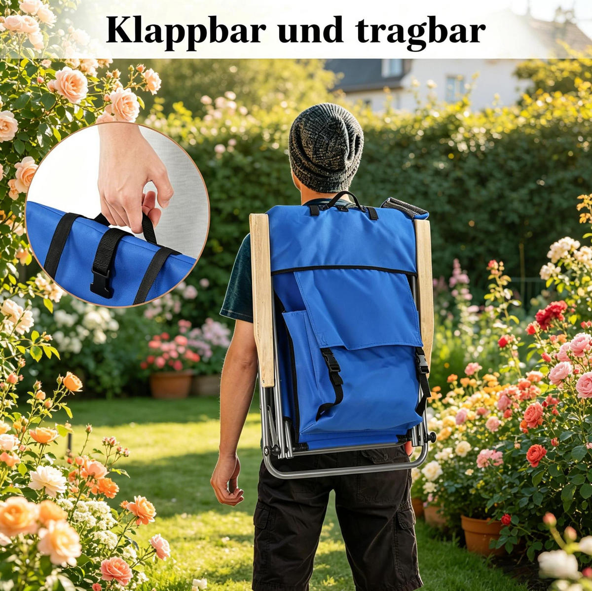 KLAPPSTUHL aus 600D Oxford Stoff 98x56x57 cm in Blau mit 4 Positionen - Blau, Metall (56/57/98cm) - Modfu
