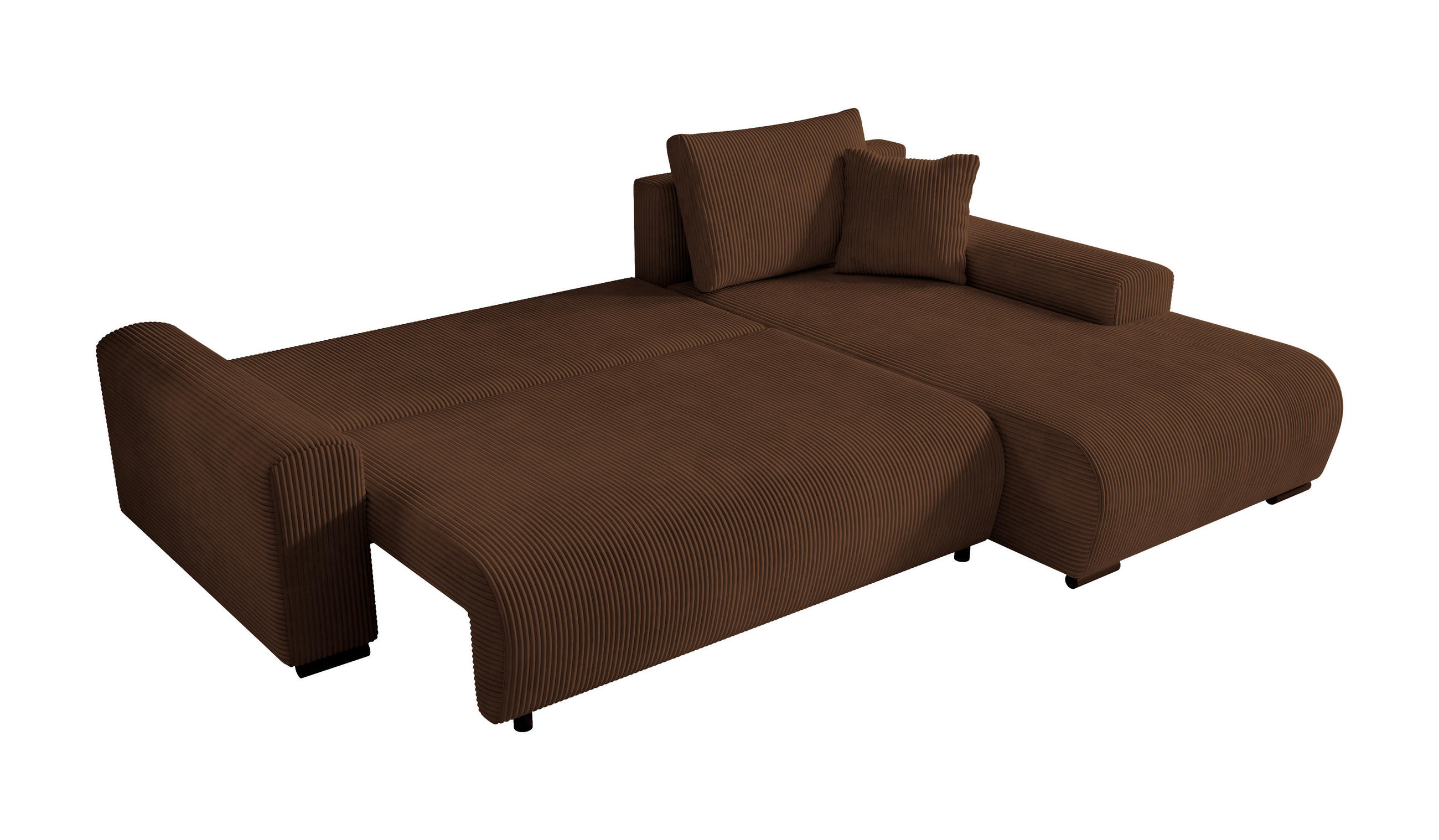 ECKSOFA Nelly mit Bettkasten und Schlaffunktion, Cordstoff in L-Form - Braun, Textil (270/185cm)