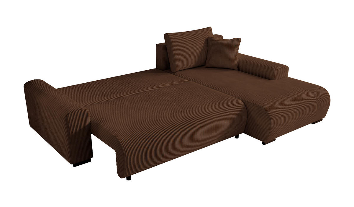 ECKSOFA Nelly mit Bettkasten und Schlaffunktion, Cordstoff in L-Form - Braun, Textil (270/185cm)