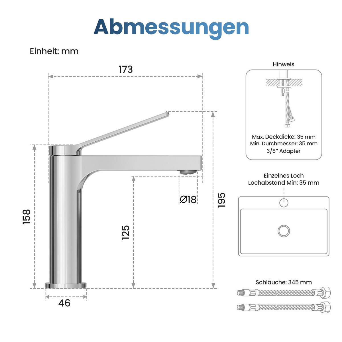 WASCHTISCHARMATUR mit Spulen-Zertifiziertem Filterelement Verchromt - Chromfarben, Metall (17.3/4.6/19.5cm) - EMKE