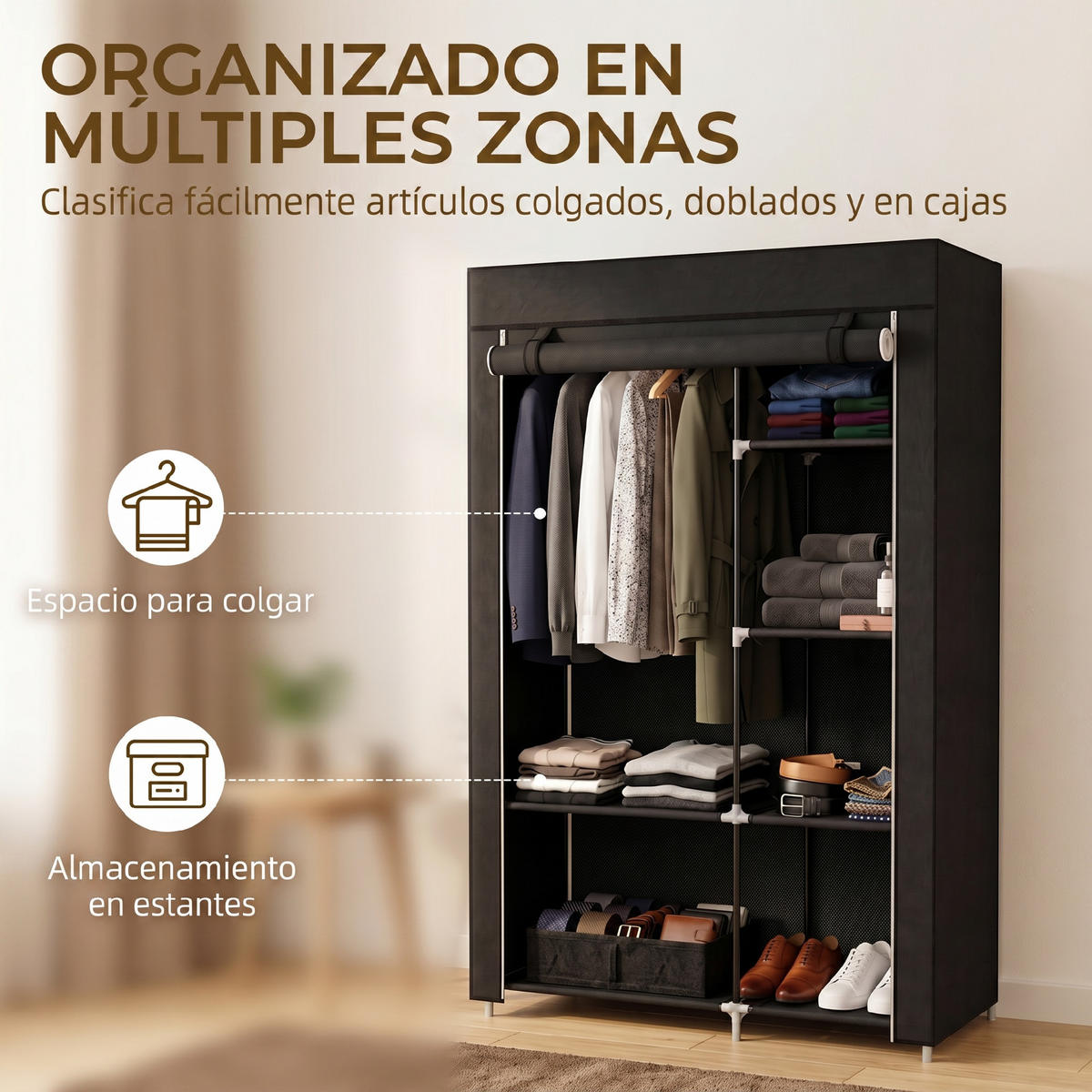 STOFFSCHRANK Schwarz 1 Stück - Schwarz, Holzwerkstoff (103/162.5/43cm) - GiPP