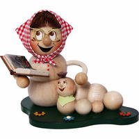 RÄUCHERFIGUR Rauchwurm Omawurm Rosi mit Enkel 14 cm - Multicolor, Holz (11/14/14cm)