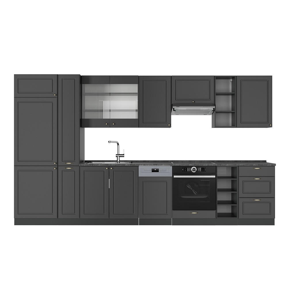 KUHINJA Fame-Line Anthrazit-zlata hiša Landhaus 355 cm , DP Antracit - antracit, leseni material (355/206.8/60cm) - Vicco