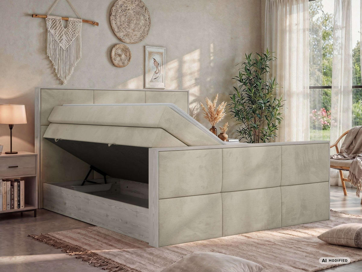 POSTEL BOXSPRING DELNOR KING DUO 160/200 - Béžová Samet - Topper Visco - H3 - černá/béžová, textil/plast (160/200cm) - MKS