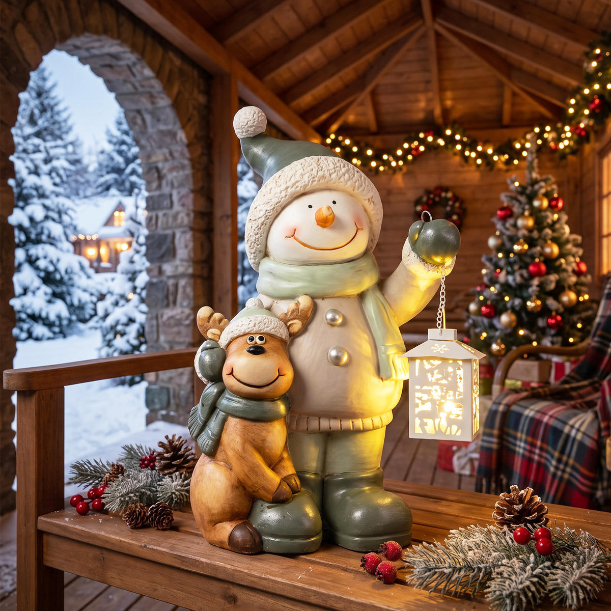 WEIHNACHTS-SCHNEEMANN Multicolor 27.0/18.0/43.0cm - Multicolor, Stein (18/43/27cm)