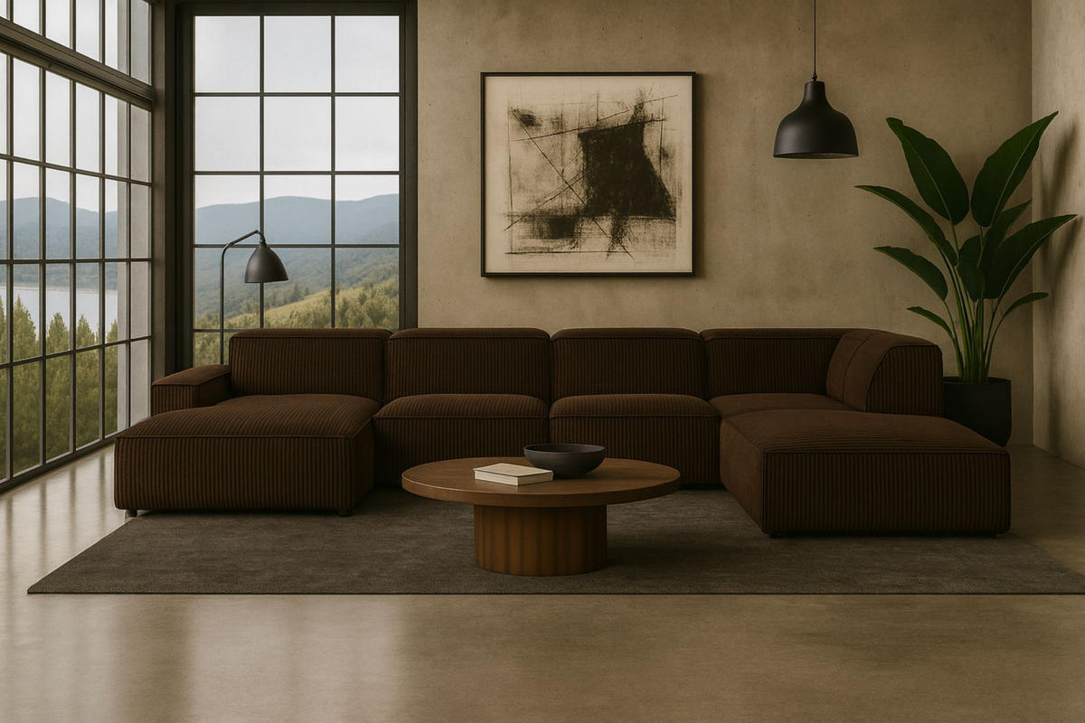 ECKSOFA Cursal V, Stoff Poso, Braun, Rechts - Braun, Holz (364/262cm) - Kaiser Möbel