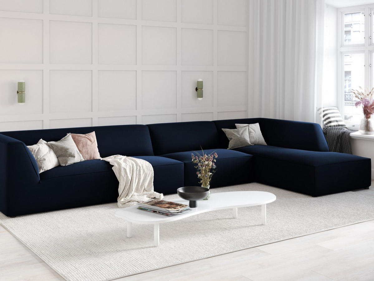 ECKSOFA rechts Ruby aus Samt königsblau 5 Sitzplätze - Blau, Textil (180/366cm) - Micadoni