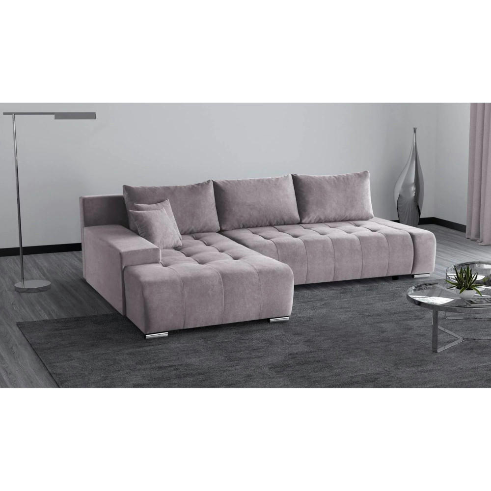 ECKSCHLAFSOFA Draco L Rosa - Silberfarben/Rosa, Textil/Metall (267/186cm) - Beautysofa