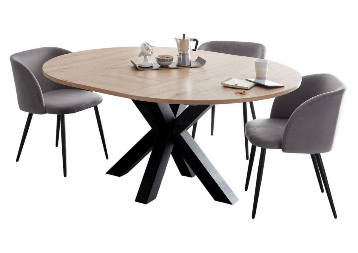 ESSTISCH Rund ausziehbar Edda 9 130 x 130 x 78 Küchentisch Schwarzstahl/Asteiche - Naturfarben, Holz (130/130/78cm) - 58aufmkessel