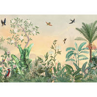 FOTOTAPETE tropische Dschungelblätter und Paradiesvögel 400 x 279 cm - Grün, Papier (400/279cm) - ESTAhome