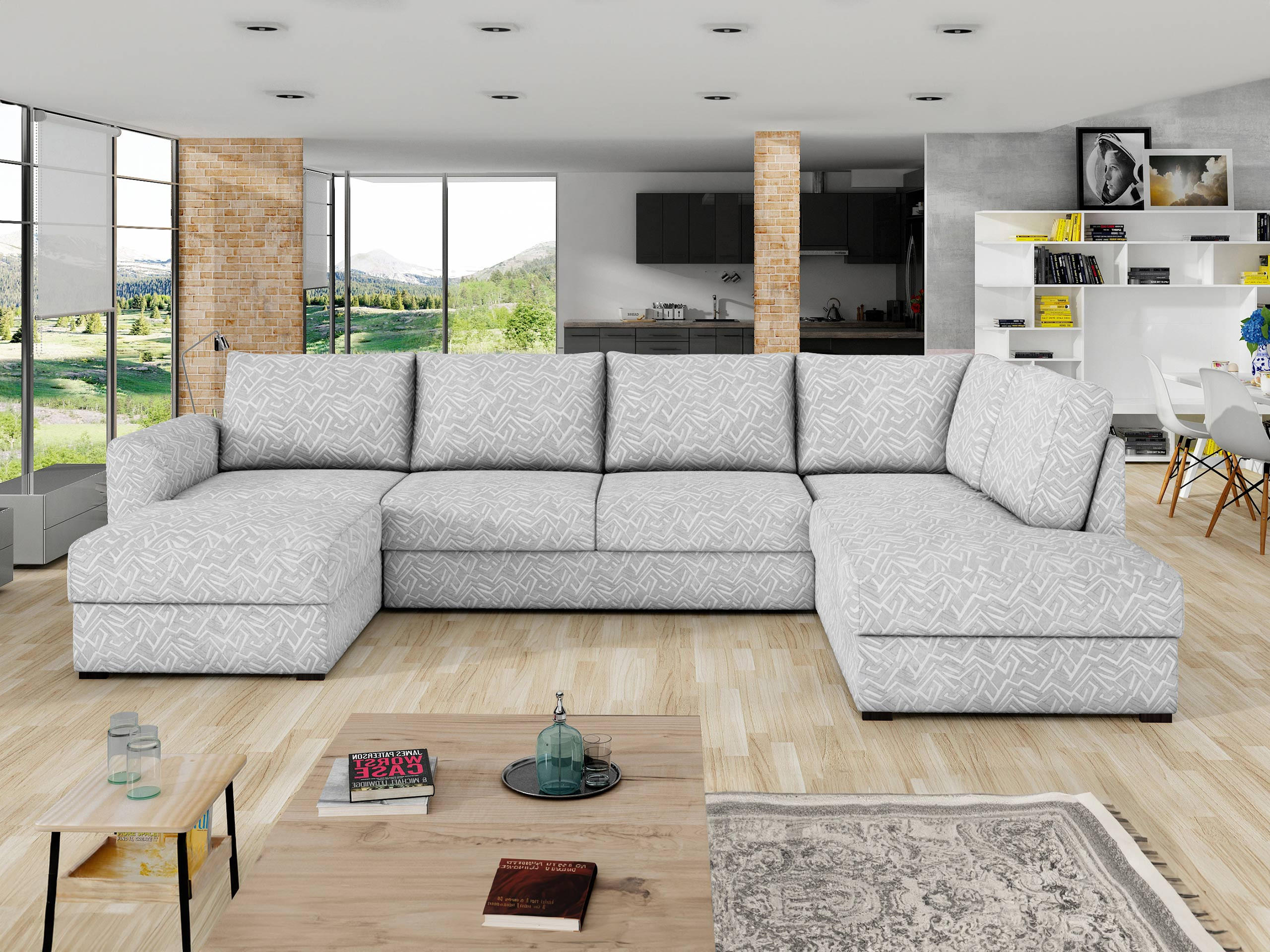 WOHNLANDSCHAFT Wilma Premium, Seite: Rechts - Schwarz/Grau, Holz/Textil (305/85/188cm) - MIRJAN24