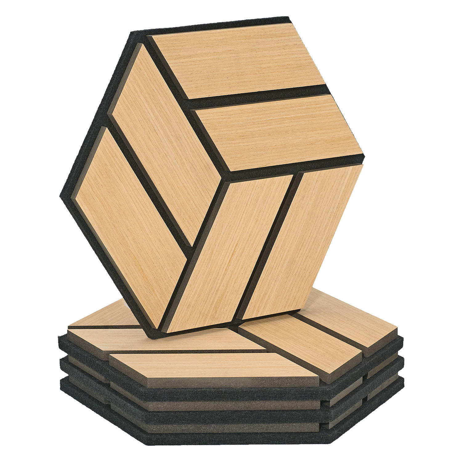 AKUSTIKPANEEL Hexagon Natur 4 Stück - Naturfarben, Holz (30/26/2cm) - Homestyle4u
