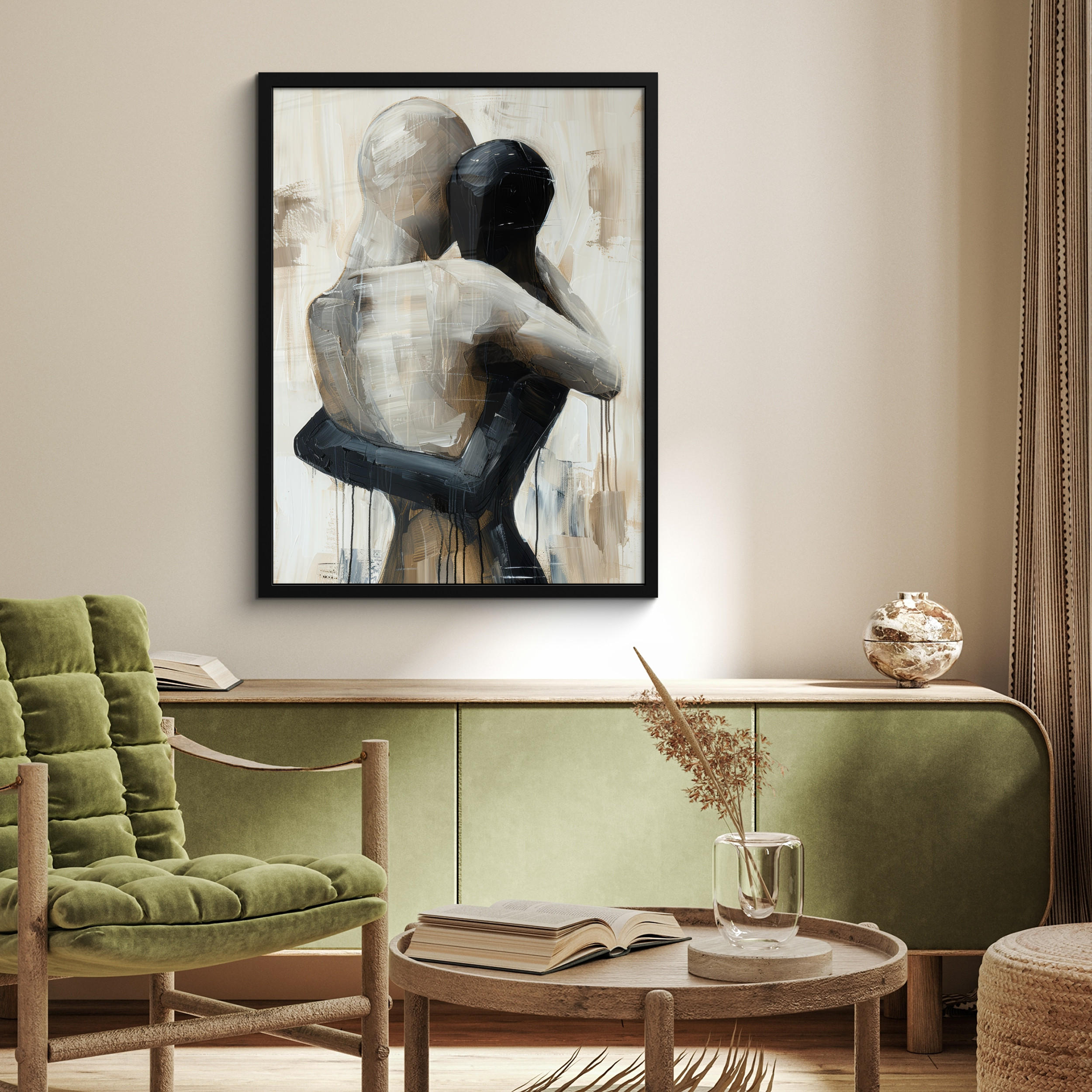 GERAHMTES BILD Abstrakt - Liebe - Schwarz und weiß - Modern 60x80 cm - Schwarz, Papier (60/80cm) - MuchoWow