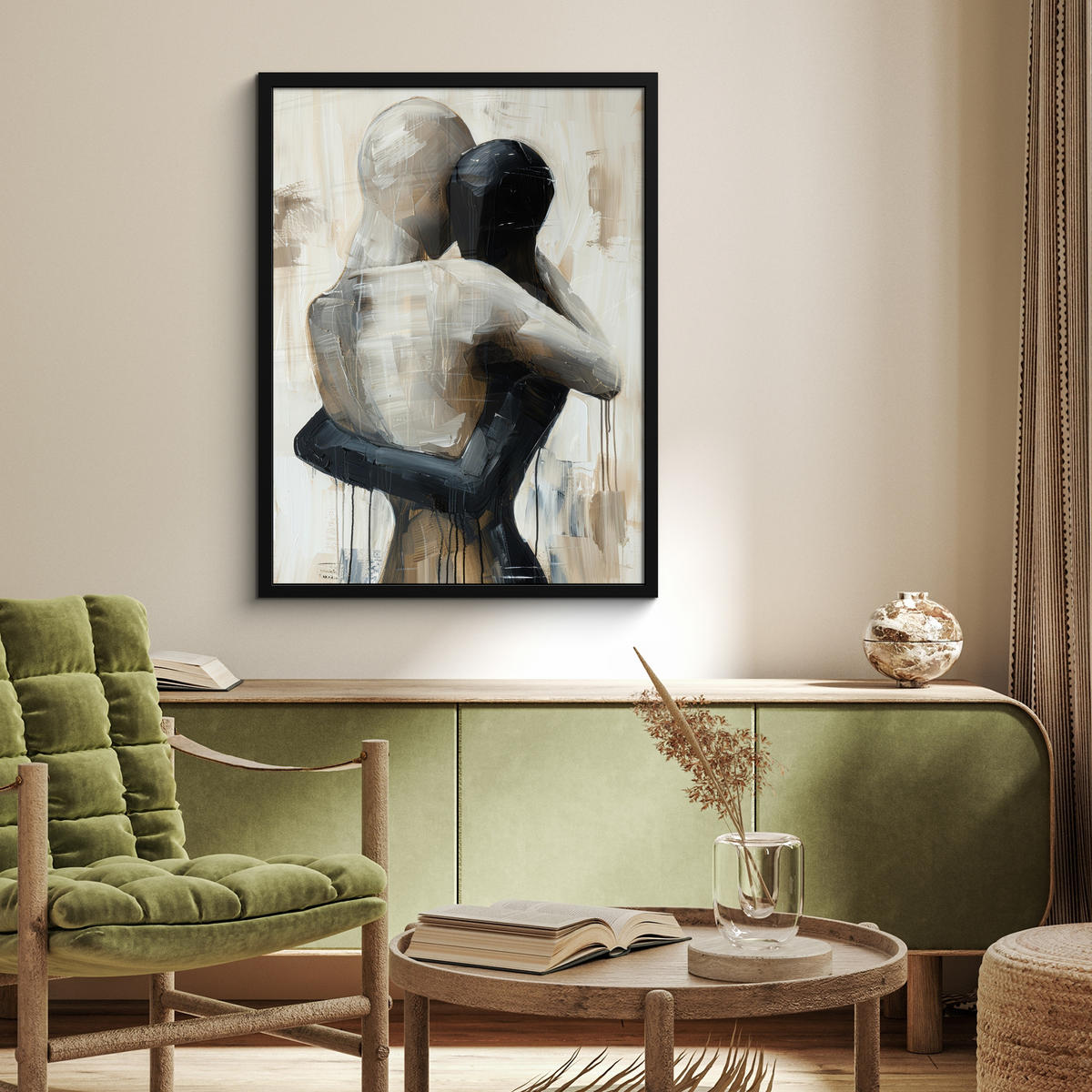 GERAHMTES BILD Abstrakt - Liebe - Schwarz und weiß - Modern 60x80 cm - Schwarz, Papier (60/80cm) - MuchoWow