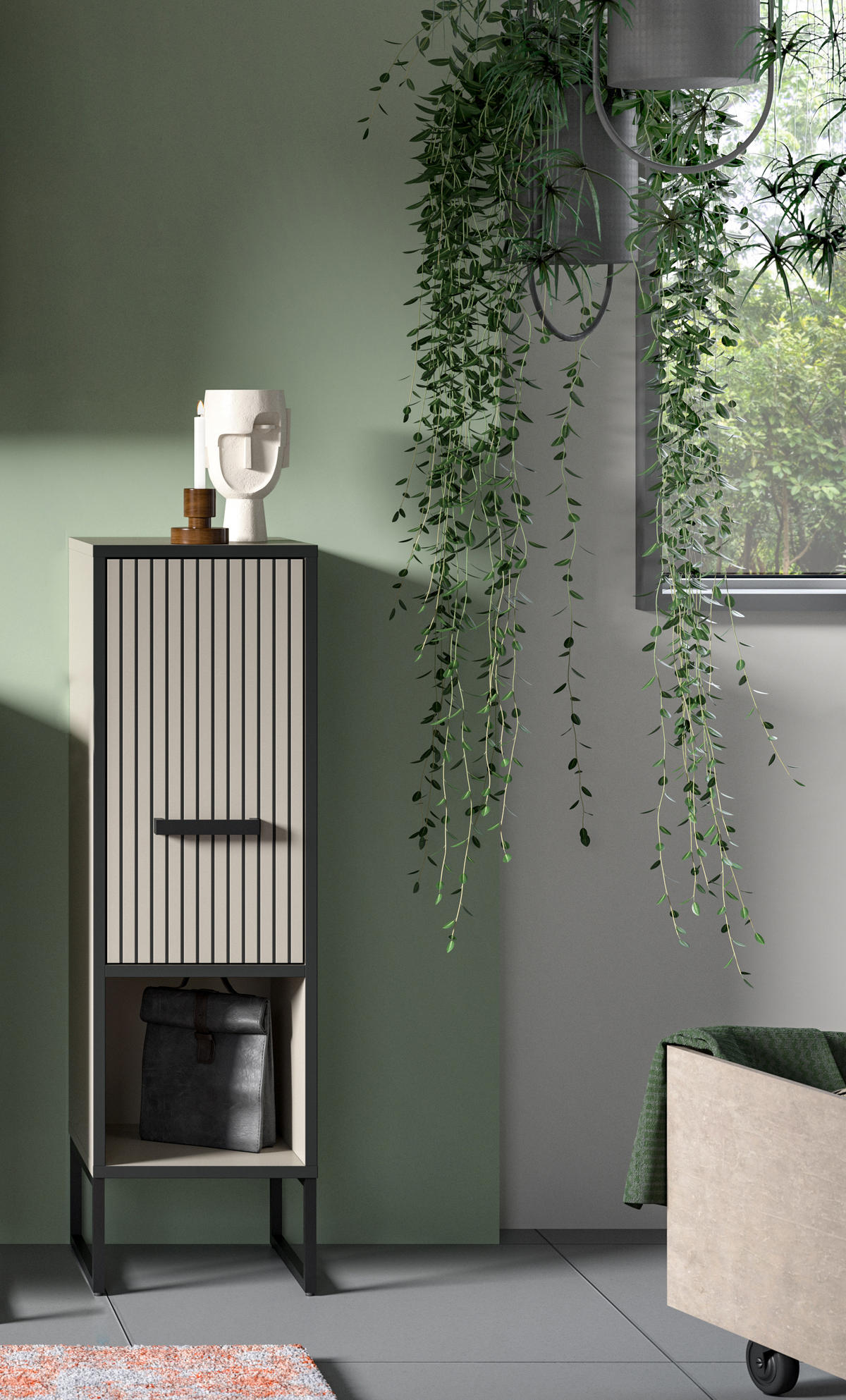 STANDSCHRANK Bagno Bad in Kaschmir Nachbildung und schwarz - modernes Design - B/H/T: 30x101x32 cm - Kaschmir, Holzwerkstoff (30/101/32cm)