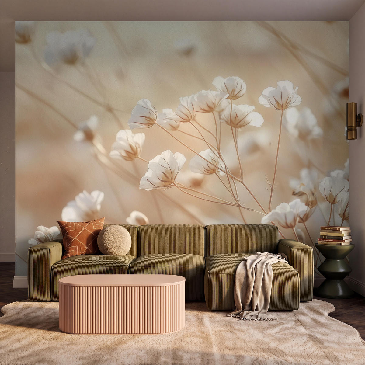 TAPETE - Wild - Blumen - Weiß - 300x260 cm - Creme, Papier (300/260cm) - OnlyWow