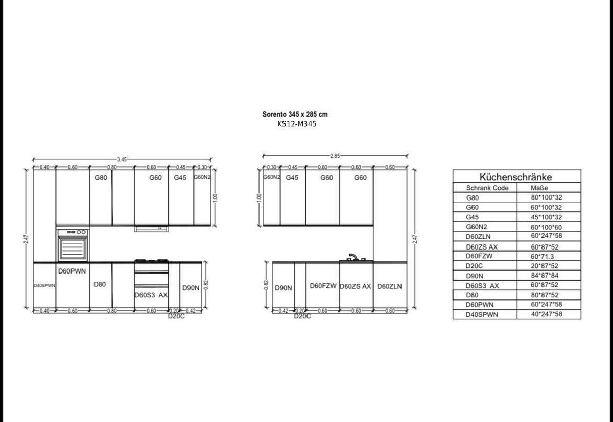 WINKELKÜCHE 345 x 285 cm - Sorento KS12-M345 - in Beige / Dunkle Eiche - Eichefarben/Beige, Holz/Metall (630/247/58cm)