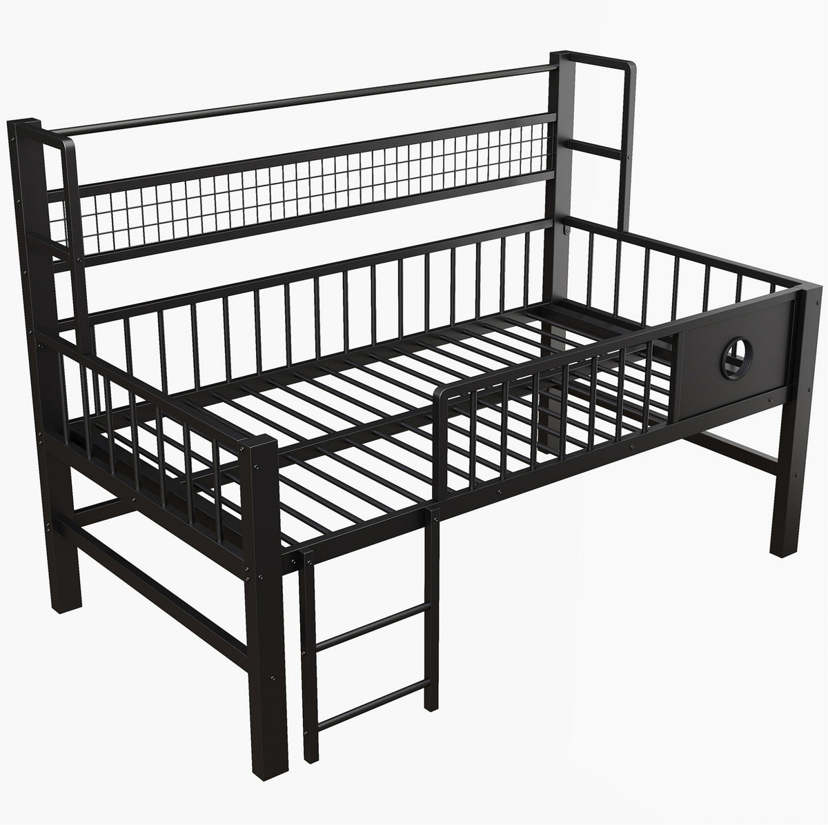 NIEDRIGES Hochbett 90/200 cm Schwarz aus Metall mit Stauraum - Schwarz, Metall (90/200cm) - OKMYHOME