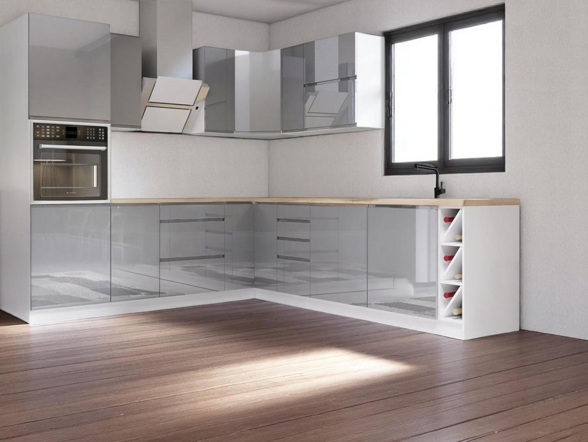 ECKKÜCHE 250 x 270 cm - Aspen K67-M250 - in Grau/Hochglanz - Grau, Holz (250/212/270cm)