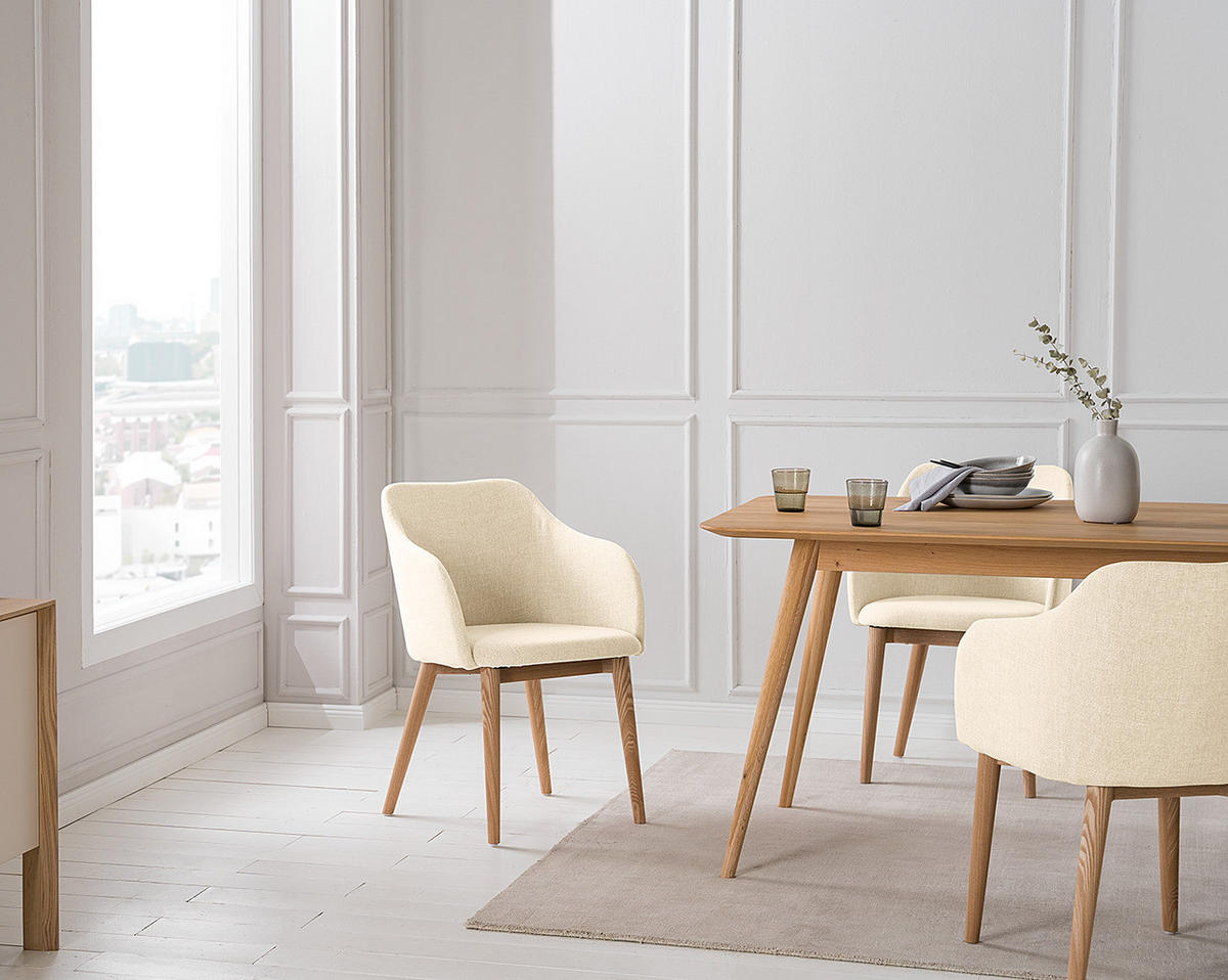 ARMLEHNENSTUHL - Webstoff / Esche massiv - Creme, Textil (54/82/60cm) - home24