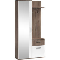 GARDEROBEN-SET Nex mit Spiegel, Haken & Stauraum – 97/195/30 cm – Trüffel Eiche/Weiß - Trüffeleichefarben/Weiß, Holzwerkstoff (97/195/30cm) - WFL GROUP