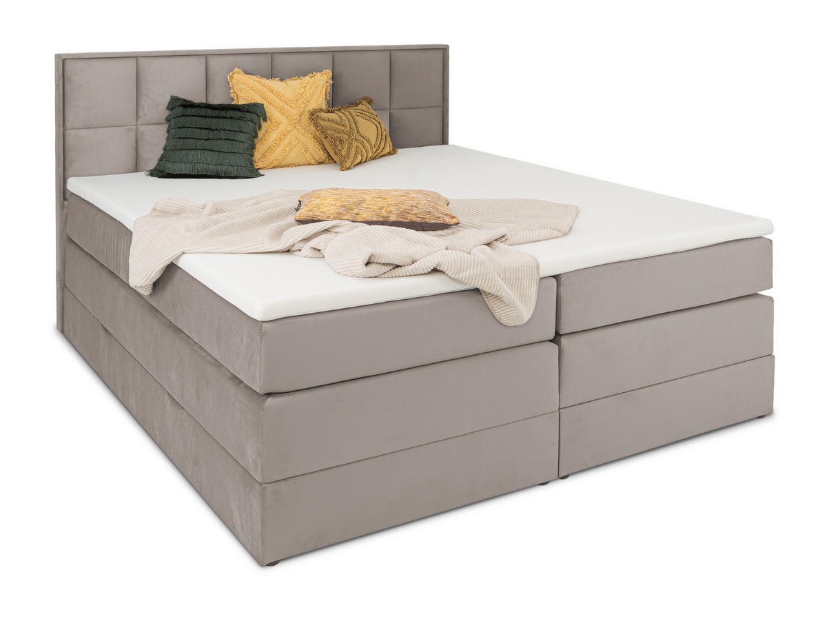 BOXSPRINGBETT Montreal Beige 180/200 cm H2/H3 Samt - Beige, Textil (180/200cm) - wonello