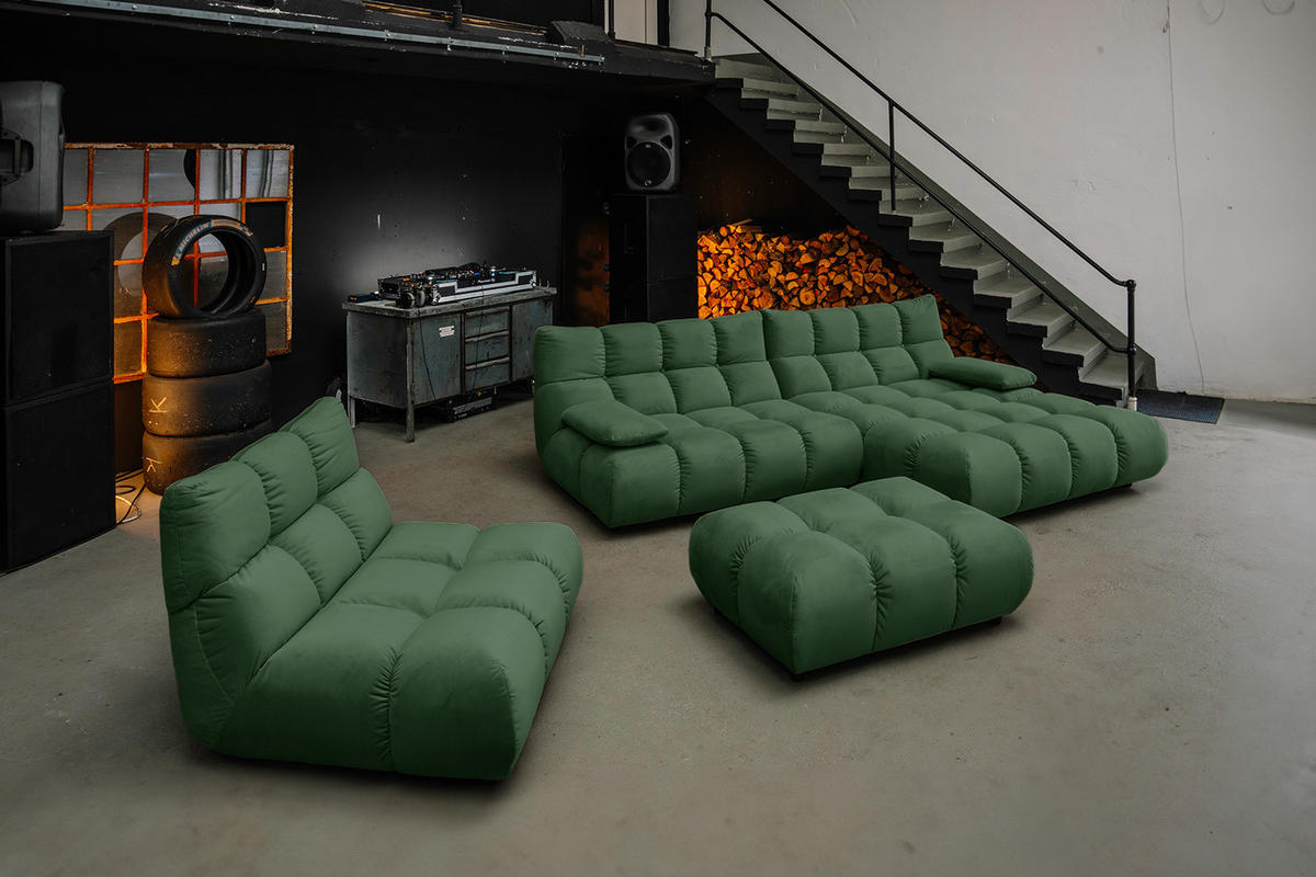 SITZGRUPPE VIVIEN 3ER SET Smaragdgrün Velvet - Smaragdgrün, Kunststoff/Textil (359/85/510cm) - KAWOLA