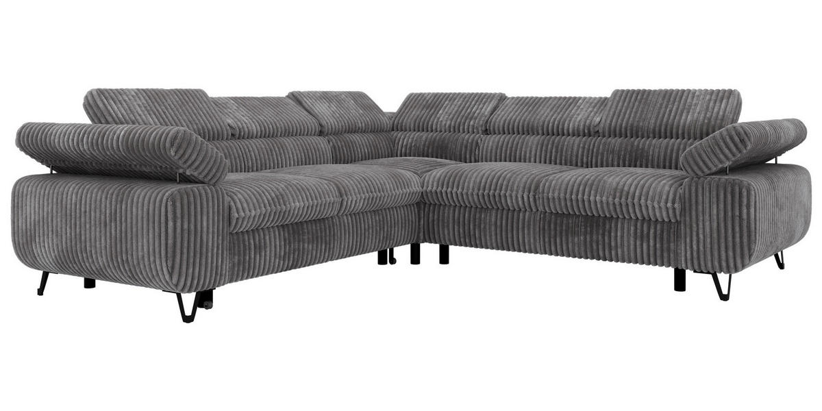 ECKSOFA QUADRO L - Grau Cord - Rechts Seite - Schwarz/Grau, Textil/Metall (269/269cm) - MKS