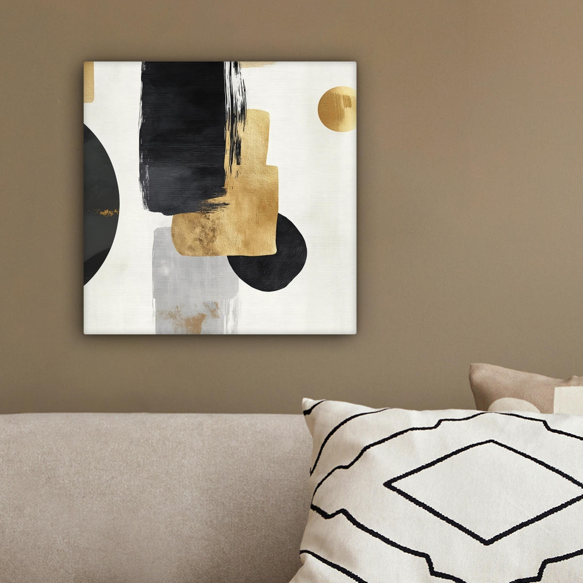 LEINWANDBILD Gold - Rechtecke - Kreise - Abstrakt Deko Wohnzimmer 20x20 cm - Weiß, Textil (20/20cm) - MuchoWow