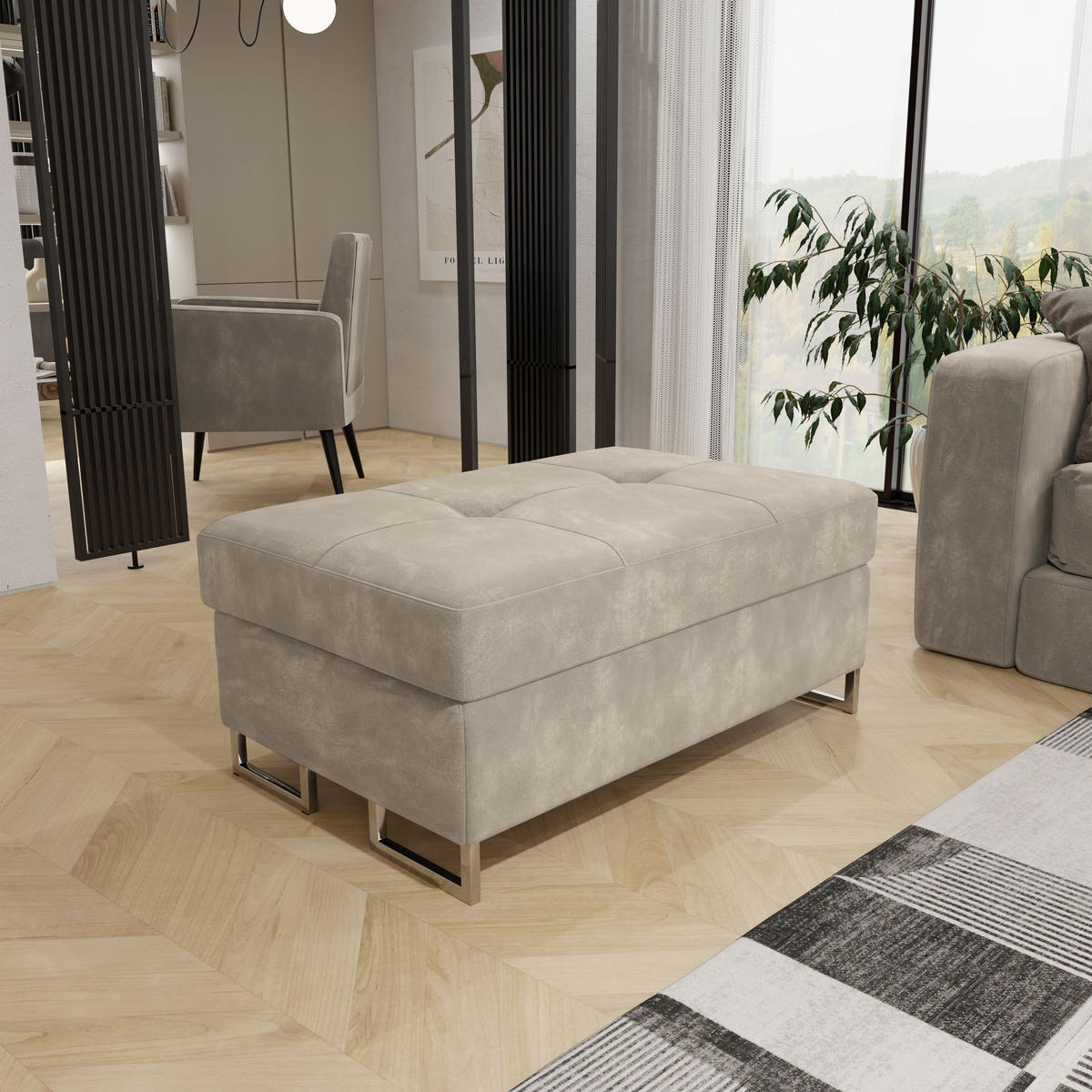 POLSTERHOCKER BARLET Creme 100x60 cm - Greige, Textil (100/41/60cm) - MASSENO