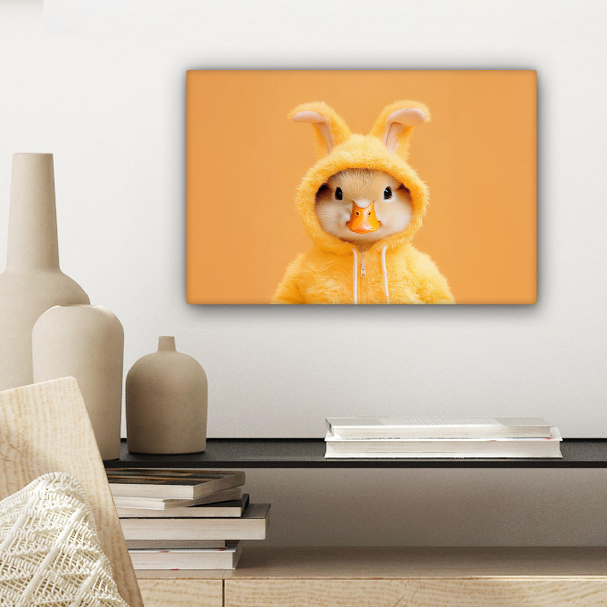 LEINWANDBILD Osterhase - Kostüm - Ente Deko Schlafzimmer 30x20 cm - Gelb, Textil (30/20cm) - MuchoWow