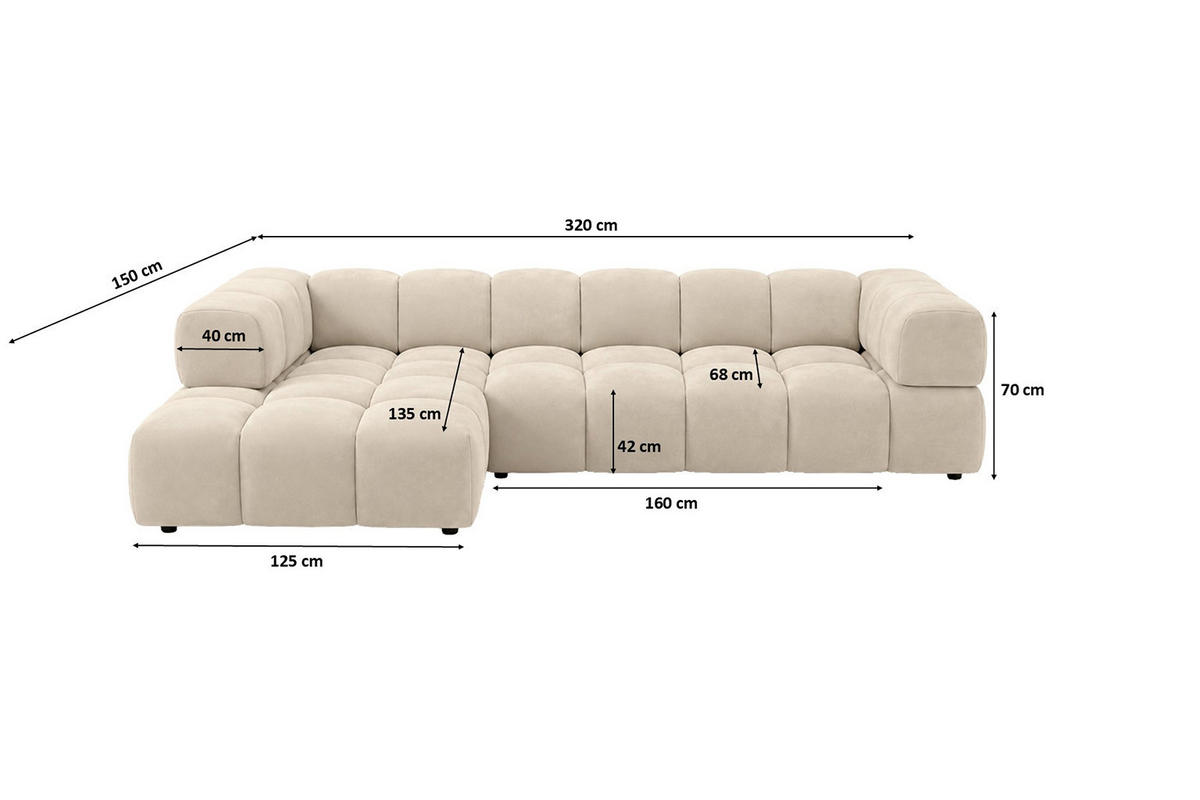 ROHOVÁ SEDAČKA ve tvaru L, velurová tkanina Bluvel, Krémová, Levá strana, Averro XL - krémová, dřevo (320/150cm) - Kaiser Möbel