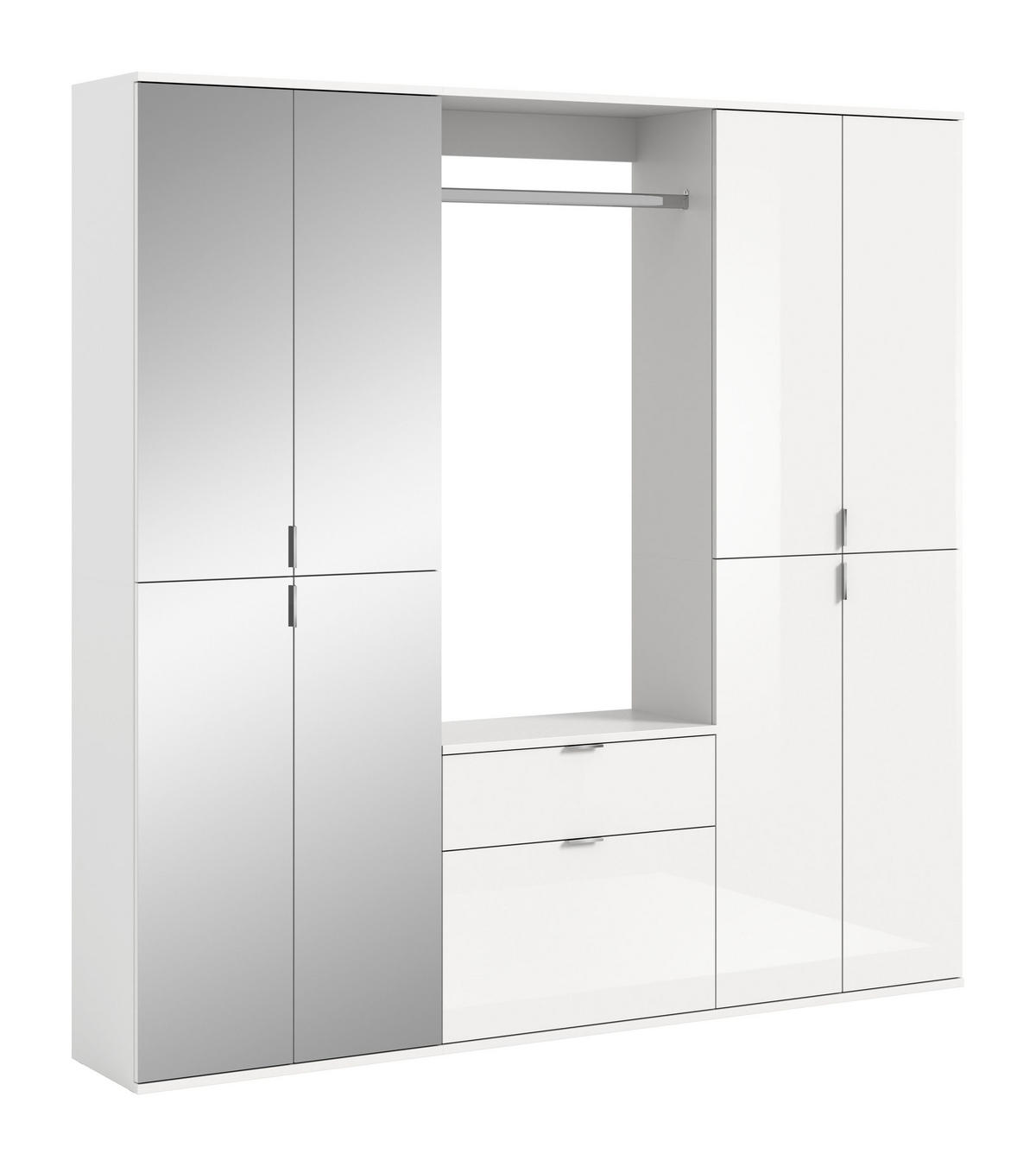 GARDEROBENKOMBINATION 4tlg. Projekt X Garderobe in weiß Nb. und weiß hochglanz B/H/T: 183x193x34 cm - Weiß, Holzwerkstoff (183/193/34cm)