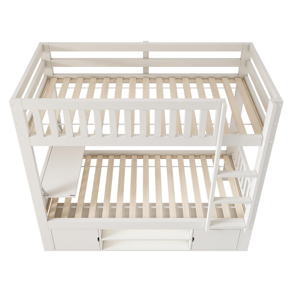 ETAGENBETT Mit Klappbarer Tischplatte Weiß 90x200 cm - Weiß, Holz (90/200cm) - ComfortXL